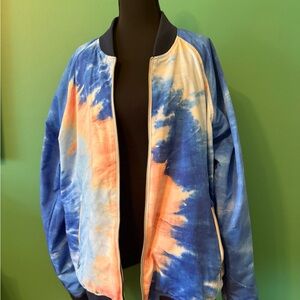 Blue and Orange Tie-Dye Reversible Bomber Jacket